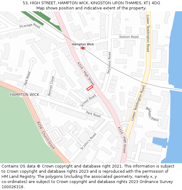 53, HIGH STREET, HAMPTON WICK, KINGSTON UPON THAMES, KT1 4DG: Location map and indicative extent of plot
