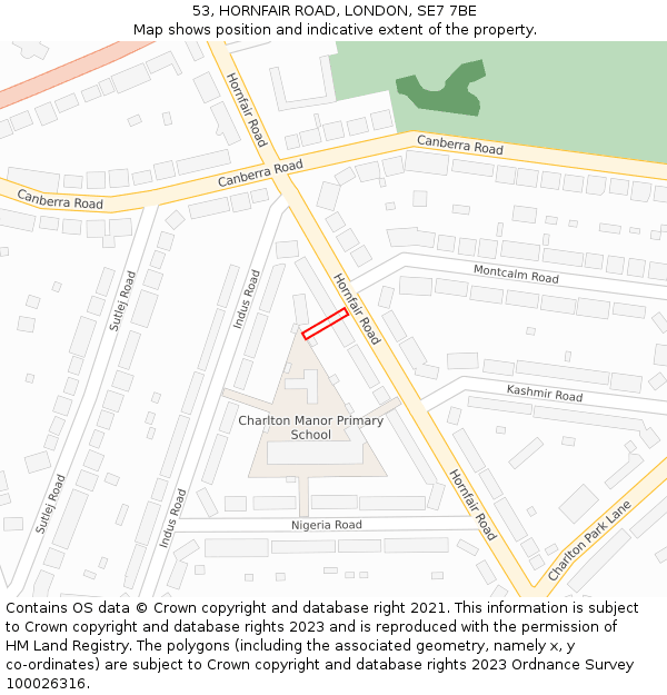 53, HORNFAIR ROAD, LONDON, SE7 7BE: Location map and indicative extent of plot