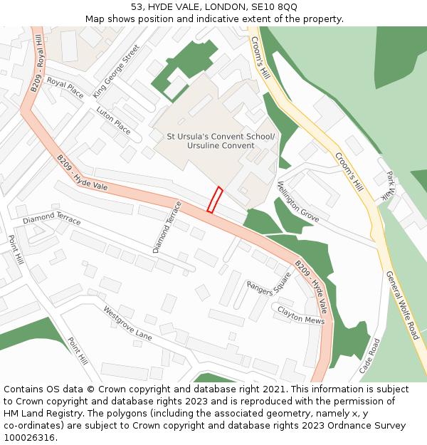 53, HYDE VALE, LONDON, SE10 8QQ: Location map and indicative extent of plot
