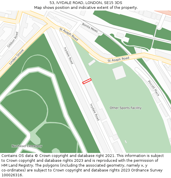 53, IVYDALE ROAD, LONDON, SE15 3DS: Location map and indicative extent of plot