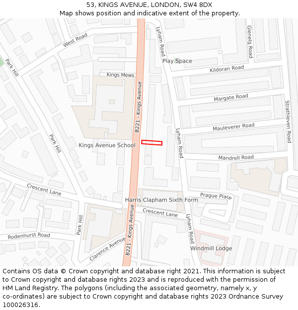 53, KINGS AVENUE, LONDON, SW4 8DX: Location map and indicative extent of plot