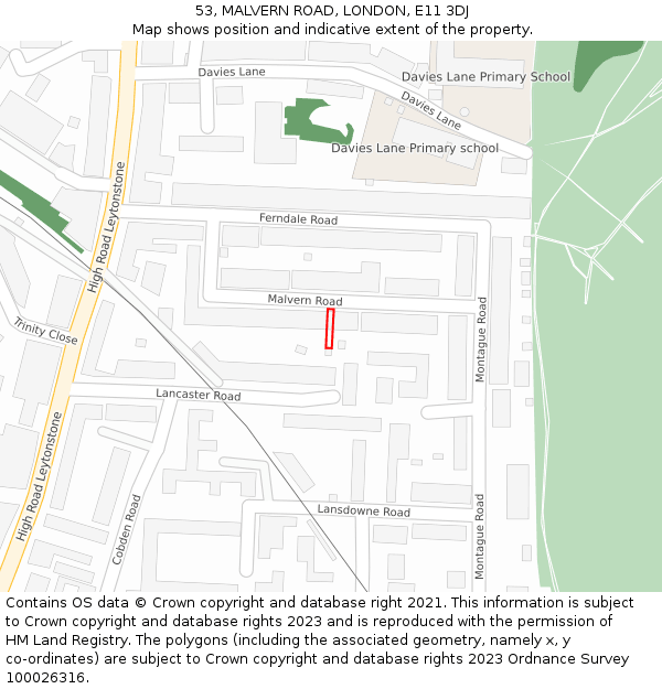 53, MALVERN ROAD, LONDON, E11 3DJ: Location map and indicative extent of plot