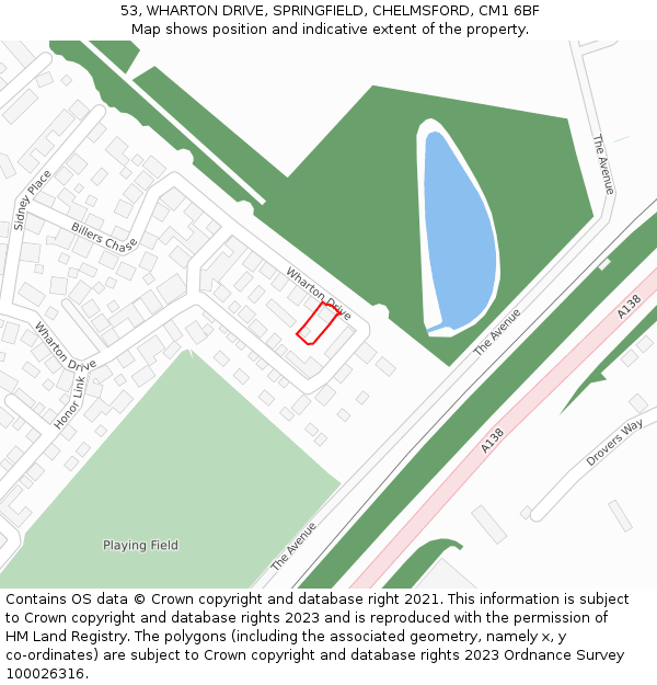 53, WHARTON DRIVE, SPRINGFIELD, CHELMSFORD, CM1 6BF: Location map and indicative extent of plot