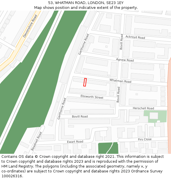 53, WHATMAN ROAD, LONDON, SE23 1EY: Location map and indicative extent of plot