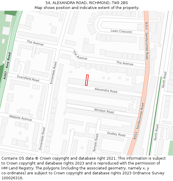 54, ALEXANDRA ROAD, RICHMOND, TW9 2BS: Location map and indicative extent of plot