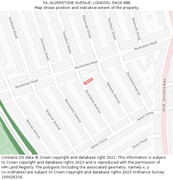 54, ALVERSTONE AVENUE, LONDON, SW19 8BE: Location map and indicative extent of plot