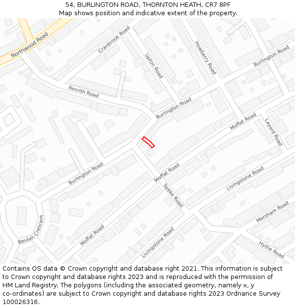 54, BURLINGTON ROAD, THORNTON HEATH, CR7 8PF: Location map and indicative extent of plot