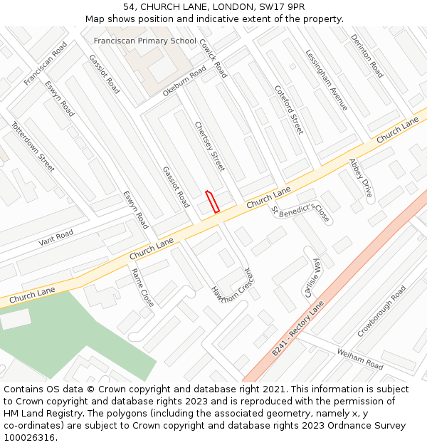 54, CHURCH LANE, LONDON, SW17 9PR: Location map and indicative extent of plot