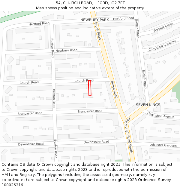 54, CHURCH ROAD, ILFORD, IG2 7ET: Location map and indicative extent of plot