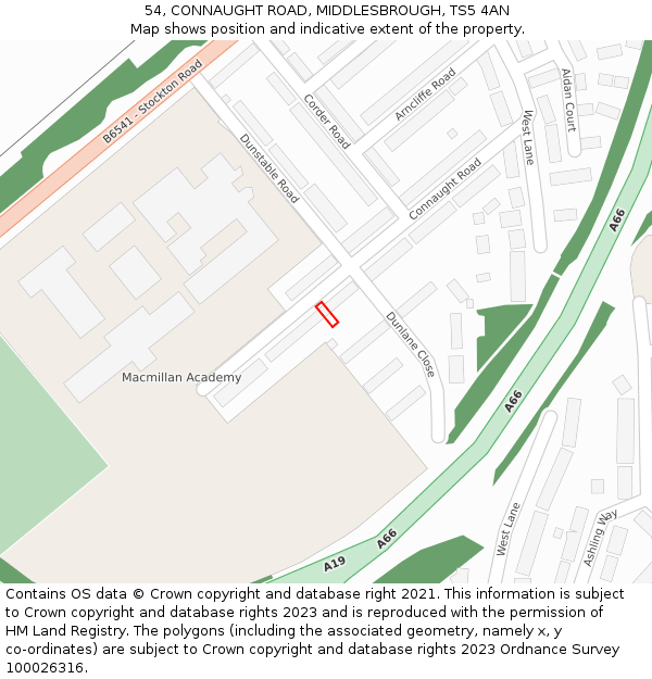 54, CONNAUGHT ROAD, MIDDLESBROUGH, TS5 4AN: Location map and indicative extent of plot