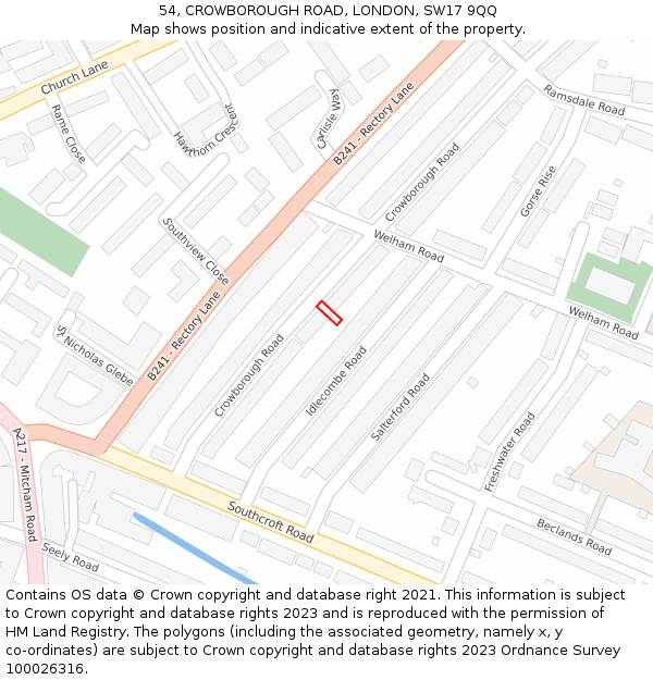 54, CROWBOROUGH ROAD, LONDON, SW17 9QQ: Location map and indicative extent of plot