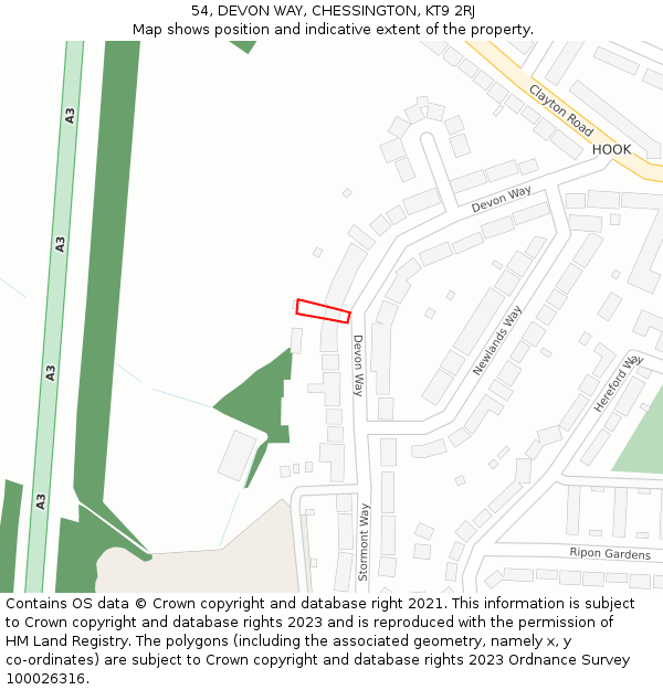 54, DEVON WAY, CHESSINGTON, KT9 2RJ: Location map and indicative extent of plot