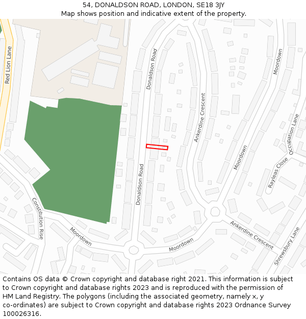 54, DONALDSON ROAD, LONDON, SE18 3JY: Location map and indicative extent of plot