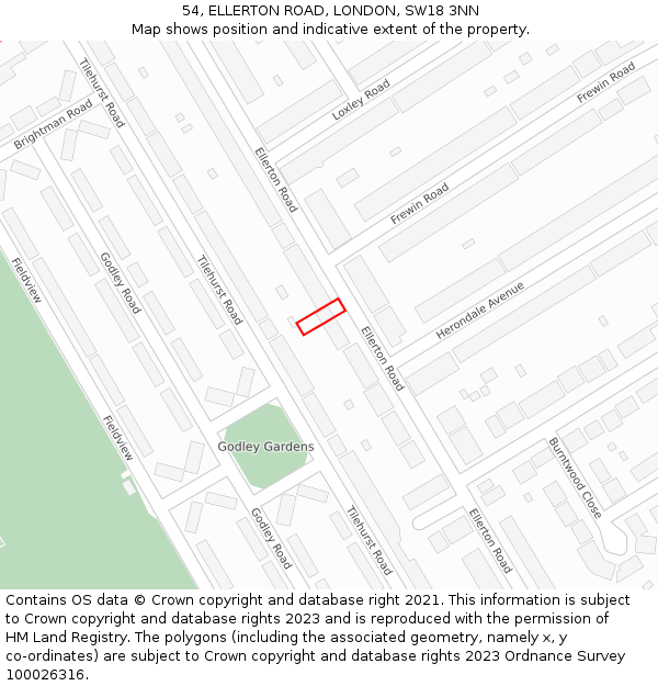 54, ELLERTON ROAD, LONDON, SW18 3NN: Location map and indicative extent of plot