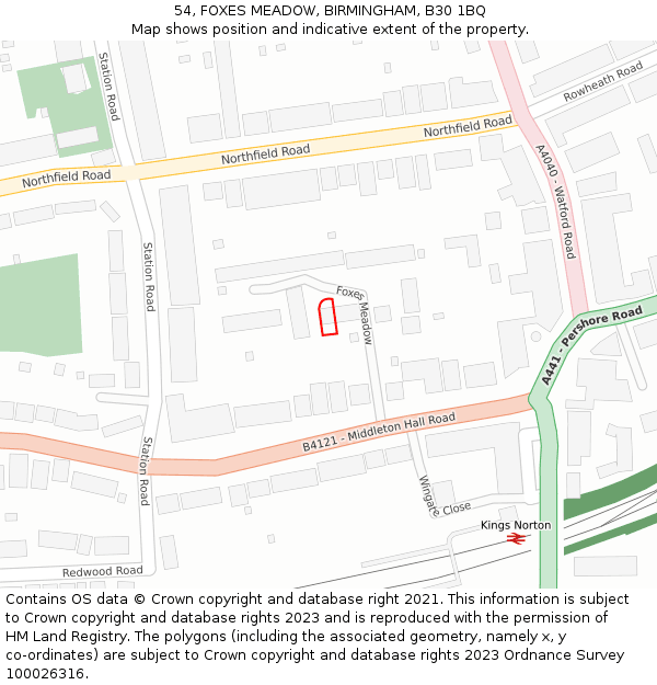 54, FOXES MEADOW, BIRMINGHAM, B30 1BQ: Location map and indicative extent of plot