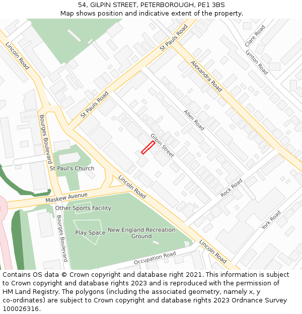 54, GILPIN STREET, PETERBOROUGH, PE1 3BS: Location map and indicative extent of plot