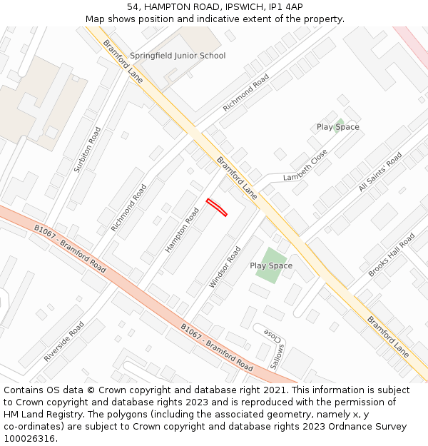 54, HAMPTON ROAD, IPSWICH, IP1 4AP: Location map and indicative extent of plot