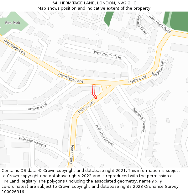 54, HERMITAGE LANE, LONDON, NW2 2HG: Location map and indicative extent of plot