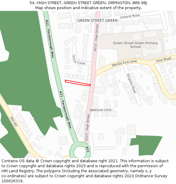 54, HIGH STREET, GREEN STREET GREEN, ORPINGTON, BR6 6BJ: Location map and indicative extent of plot