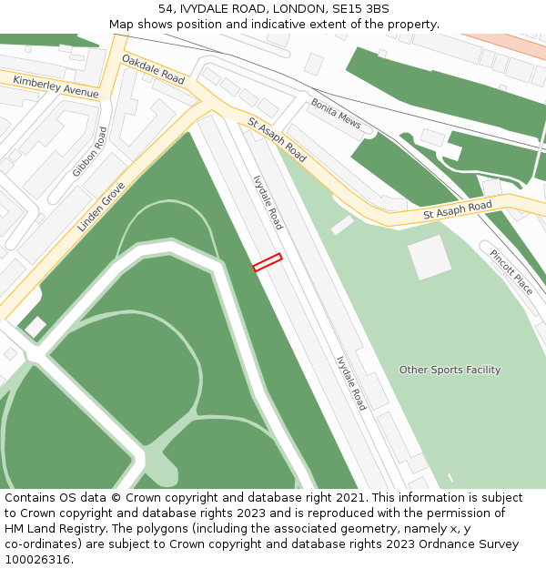 54, IVYDALE ROAD, LONDON, SE15 3BS: Location map and indicative extent of plot