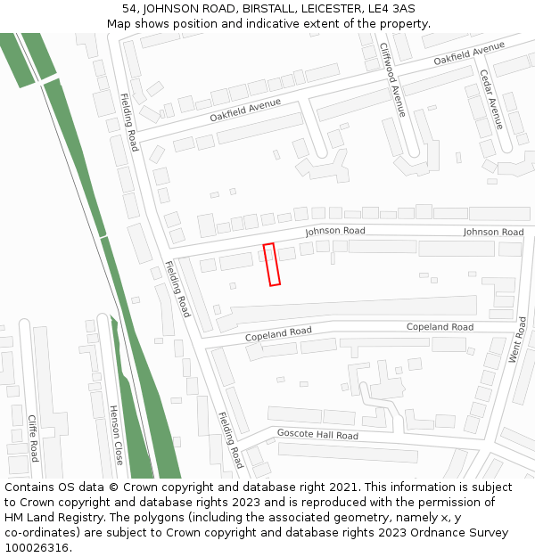 54, JOHNSON ROAD, BIRSTALL, LEICESTER, LE4 3AS: Location map and indicative extent of plot