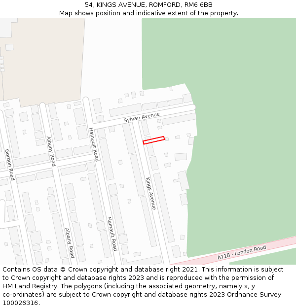 54, KINGS AVENUE, ROMFORD, RM6 6BB: Location map and indicative extent of plot