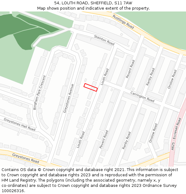 54, LOUTH ROAD, SHEFFIELD, S11 7AW: Location map and indicative extent of plot