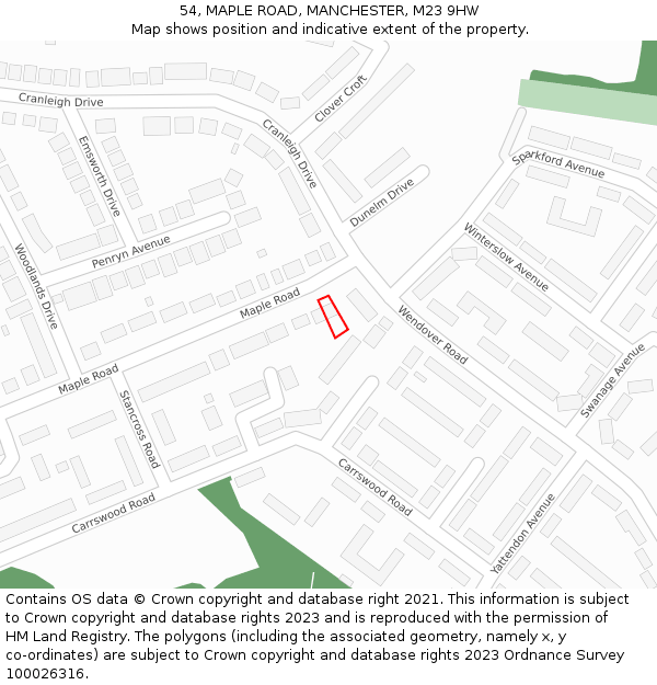 54, MAPLE ROAD, MANCHESTER, M23 9HW: Location map and indicative extent of plot