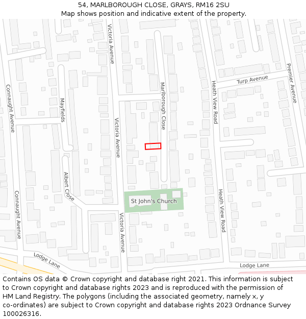 54, MARLBOROUGH CLOSE, GRAYS, RM16 2SU: Location map and indicative extent of plot