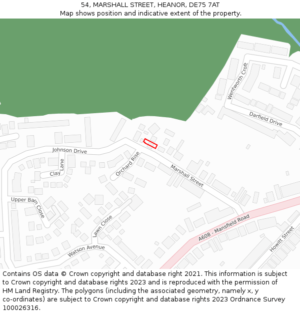 54, MARSHALL STREET, HEANOR, DE75 7AT: Location map and indicative extent of plot