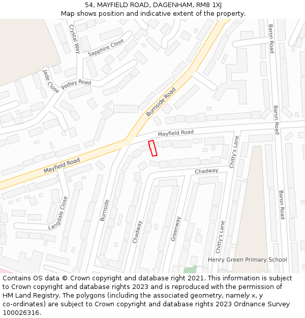 54, MAYFIELD ROAD, DAGENHAM, RM8 1XJ: Location map and indicative extent of plot