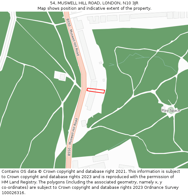 54, MUSWELL HILL ROAD, LONDON, N10 3JR: Location map and indicative extent of plot
