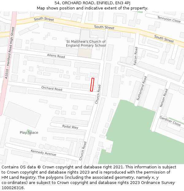 54, ORCHARD ROAD, ENFIELD, EN3 4PJ: Location map and indicative extent of plot