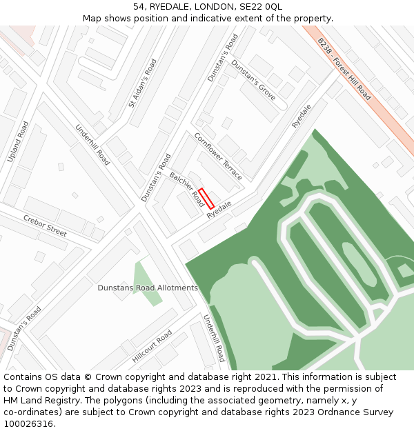 54, RYEDALE, LONDON, SE22 0QL: Location map and indicative extent of plot