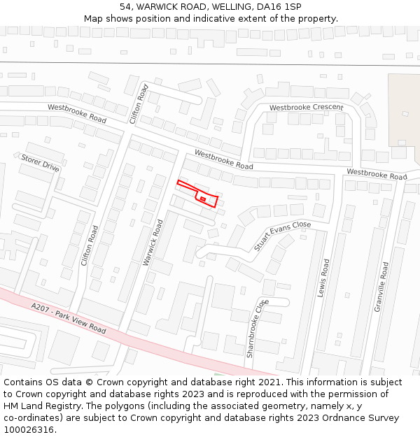 54, WARWICK ROAD, WELLING, DA16 1SP: Location map and indicative extent of plot