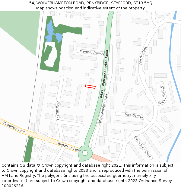 54, WOLVERHAMPTON ROAD, PENKRIDGE, STAFFORD, ST19 5AQ: Location map and indicative extent of plot