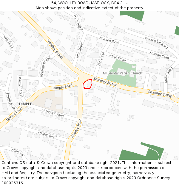 54, WOOLLEY ROAD, MATLOCK, DE4 3HU: Location map and indicative extent of plot