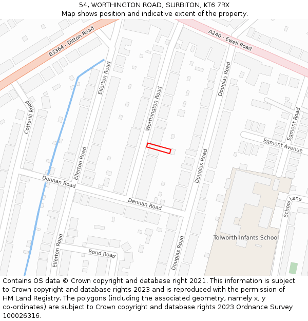 54, WORTHINGTON ROAD, SURBITON, KT6 7RX: Location map and indicative extent of plot