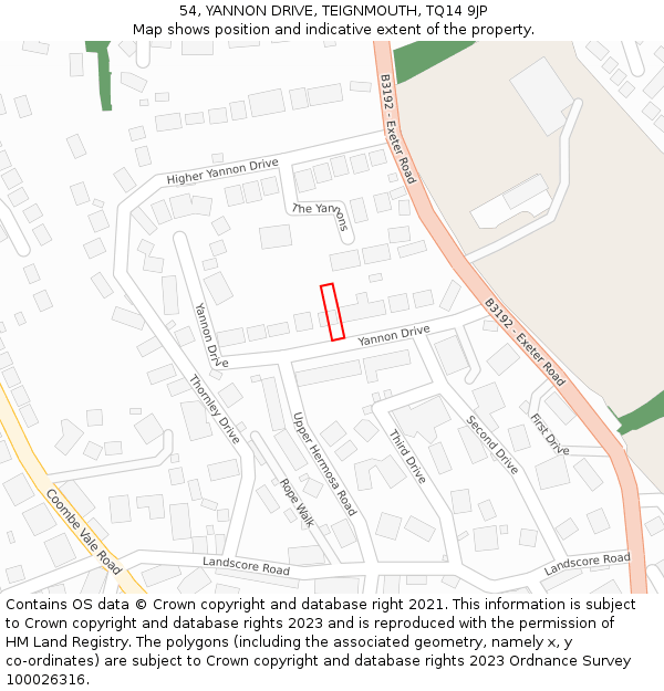 54, YANNON DRIVE, TEIGNMOUTH, TQ14 9JP: Location map and indicative extent of plot