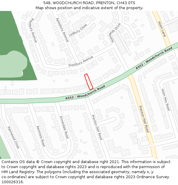 548, WOODCHURCH ROAD, PRENTON, CH43 0TS: Location map and indicative extent of plot