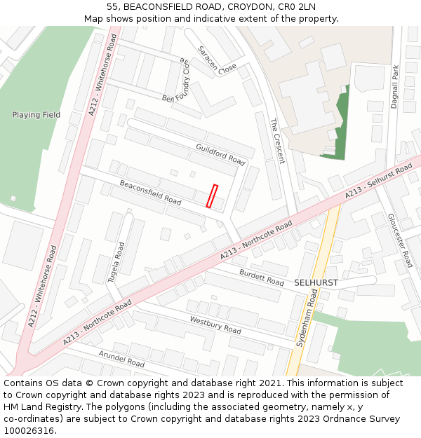 55, BEACONSFIELD ROAD, CROYDON, CR0 2LN: Location map and indicative extent of plot