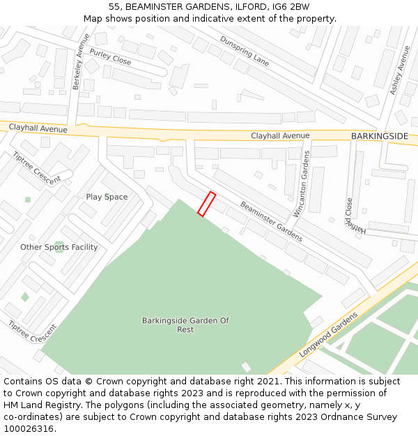 55, BEAMINSTER GARDENS, ILFORD, IG6 2BW: Location map and indicative extent of plot