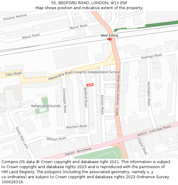 55, BEDFORD ROAD, LONDON, W13 0SP: Location map and indicative extent of plot
