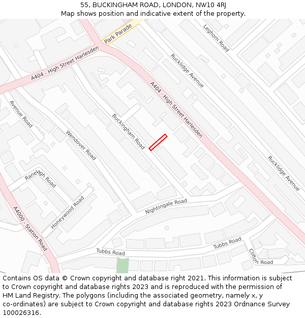 55, BUCKINGHAM ROAD, LONDON, NW10 4RJ: Location map and indicative extent of plot