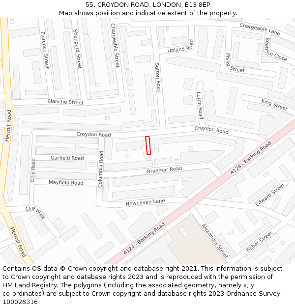 55, CROYDON ROAD, LONDON, E13 8EP: Location map and indicative extent of plot