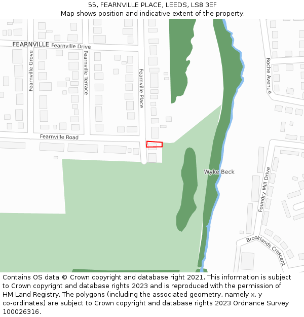 55, FEARNVILLE PLACE, LEEDS, LS8 3EF: Location map and indicative extent of plot