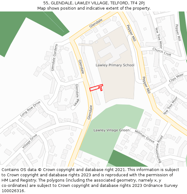 55, GLENDALE, LAWLEY VILLAGE, TELFORD, TF4 2PJ: Location map and indicative extent of plot