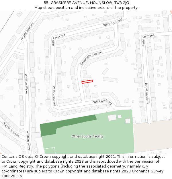 55, GRASMERE AVENUE, HOUNSLOW, TW3 2JG: Location map and indicative extent of plot