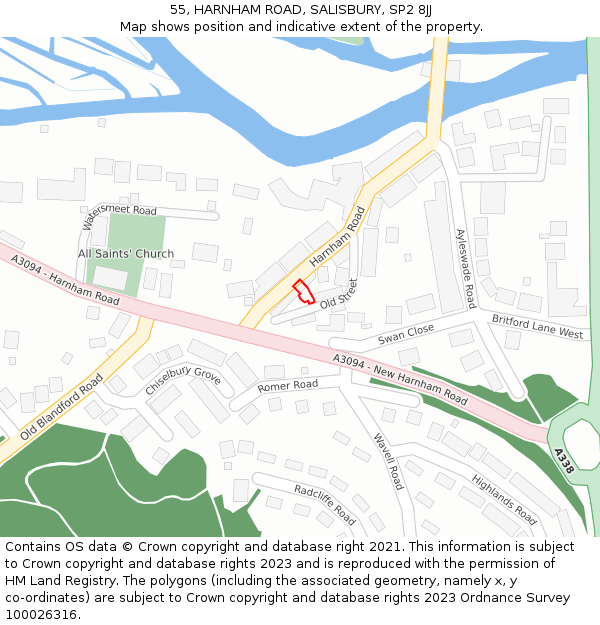 55, HARNHAM ROAD, SALISBURY, SP2 8JJ: Location map and indicative extent of plot