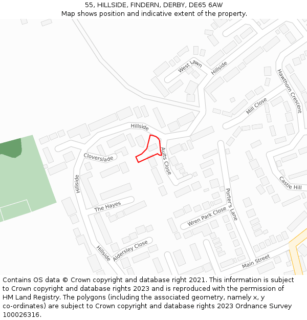 55, HILLSIDE, FINDERN, DERBY, DE65 6AW: Location map and indicative extent of plot